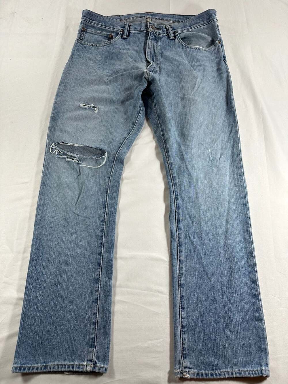 Polo Ralph Lauren Vintage Distressed Straight Leg Light Wash Denim Jeans 35x30